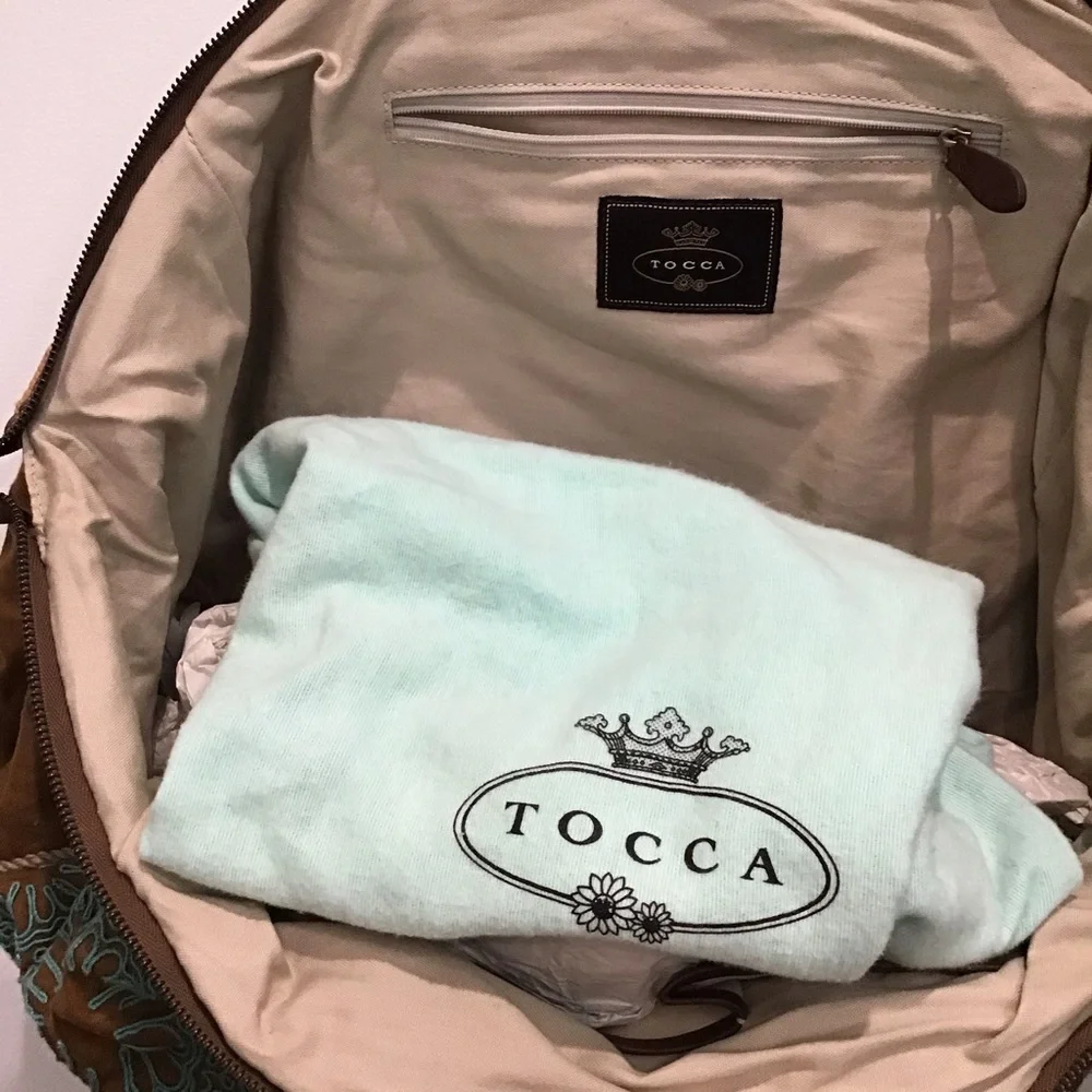 Tocca Brown Embroidered Satchel with‎ Wooden Handles